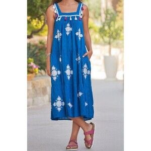 Sundance Festival Beach Dress XL Pockets Beachy Embroidered Flowy